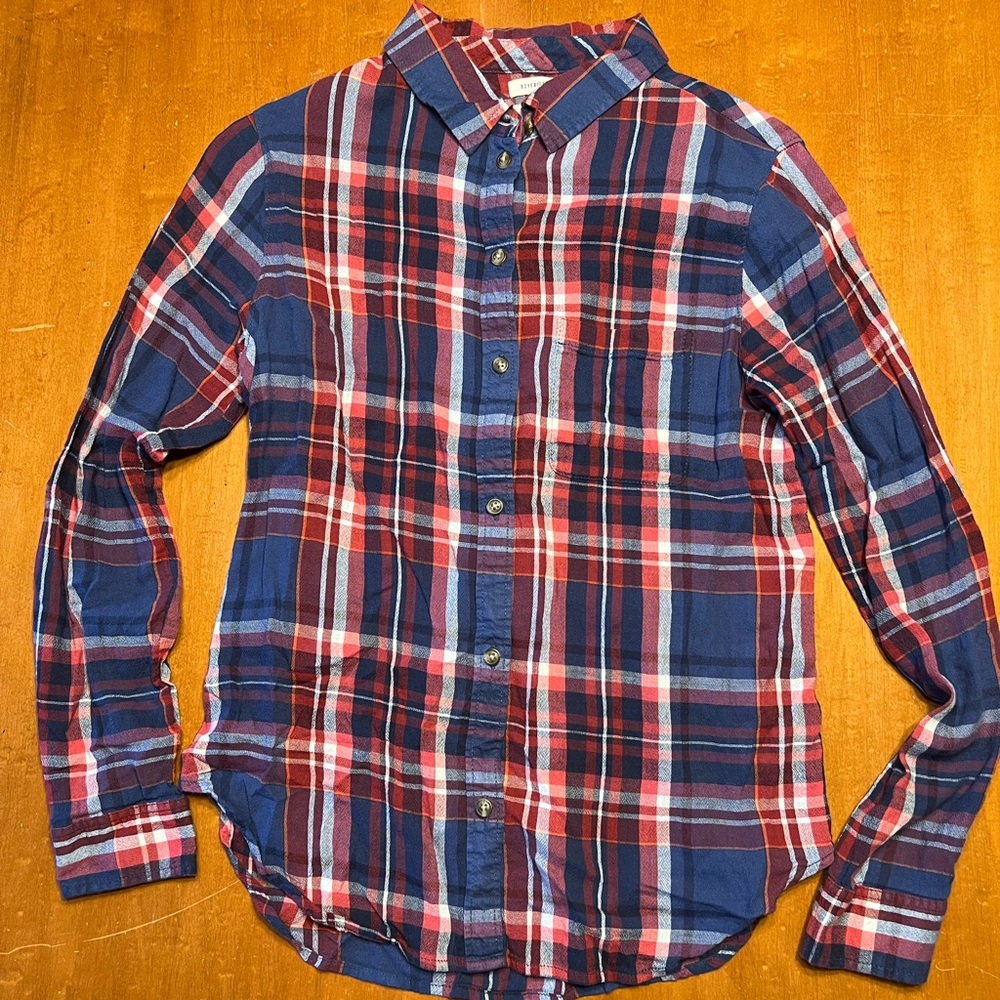 American Eagle Red, White, and Blue Plaid Shirt